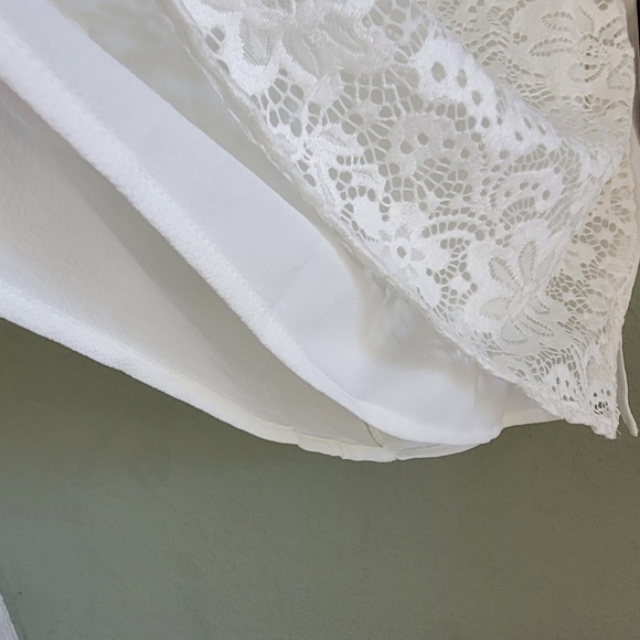 Gibson White Lace Top Large Women's Blouse Short Sleeves. - Picture 4 of 10